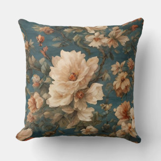 Vintage exquisite weiße und üppige korallenrote Bl Kissen