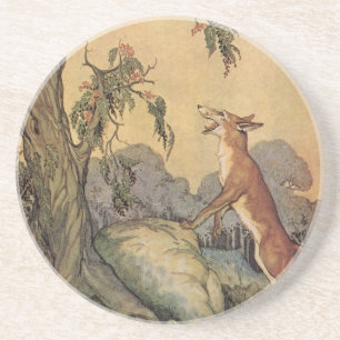 Vintage Fabeln von Äsop, Fuchs, Hahn und der Hund Sandstein Untersetzer