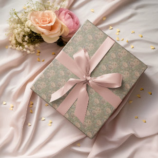 Vintage Faded Peachy Pink Roses Dusty Green Geschenkpapier