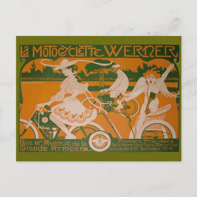 Vintage Fahrerfrau mit Cupid Postkarte (Vorderseite)