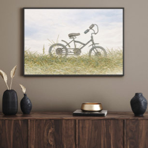 Vintage-Fahrrad auf der Wiese Skizze – Rustikales  Poster