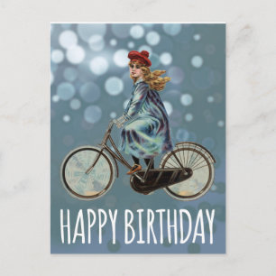 Vintage-Fahrrad Mädchen - Geburtstag Postkarte