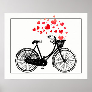 Vintage-Fahrrad mit Liebesherzen Poster