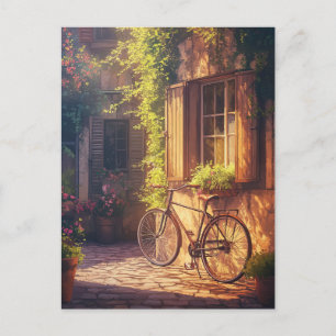 Vintage Fahrrad- und Blume-Pots Postkarte