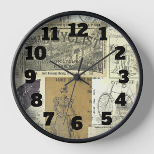 Vintage-Fahrrad- und Radfahr-Werbung-Collage Uhr