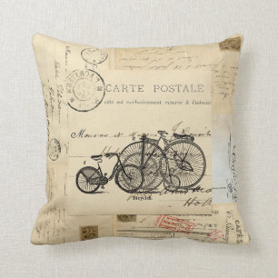 Vintage Fahrräder Französische Postkarten Kissen