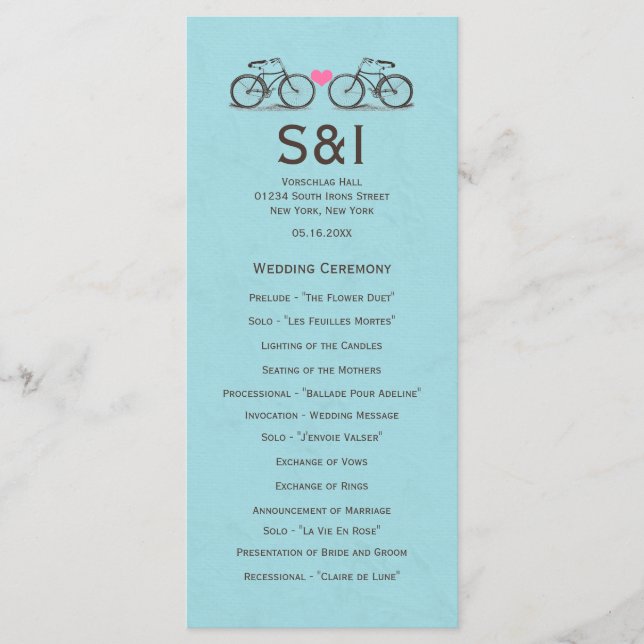Vintage Fahrradhochzeiten Programm (Vorderseite)