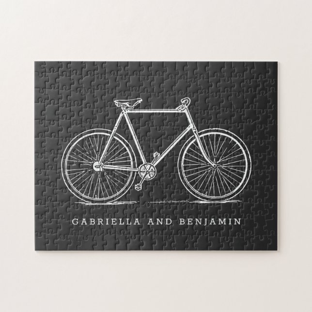 Vintage FahrradIllustration in Schwarz Personalisi (Horizontal)