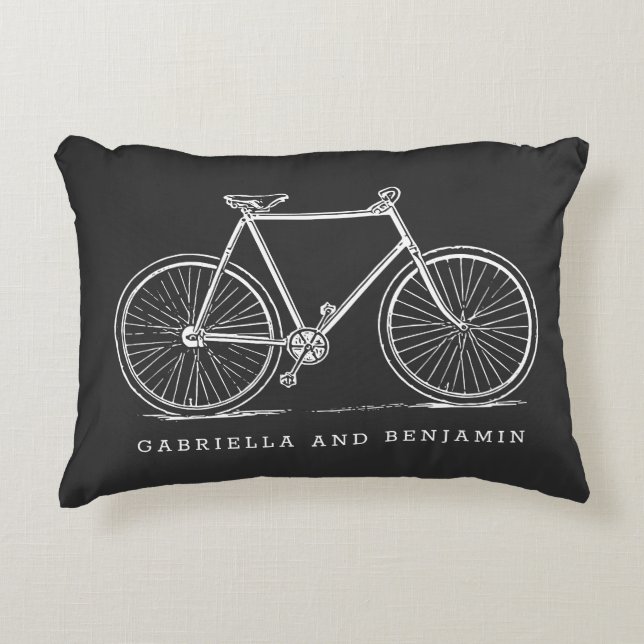 Vintage FahrradIllustration in Schwarz Personalisi Dekokissen (Vorderseite)
