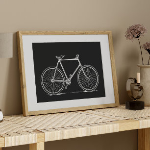 Vintage FahrradIllustration in Schwarz und Weiß    Poster