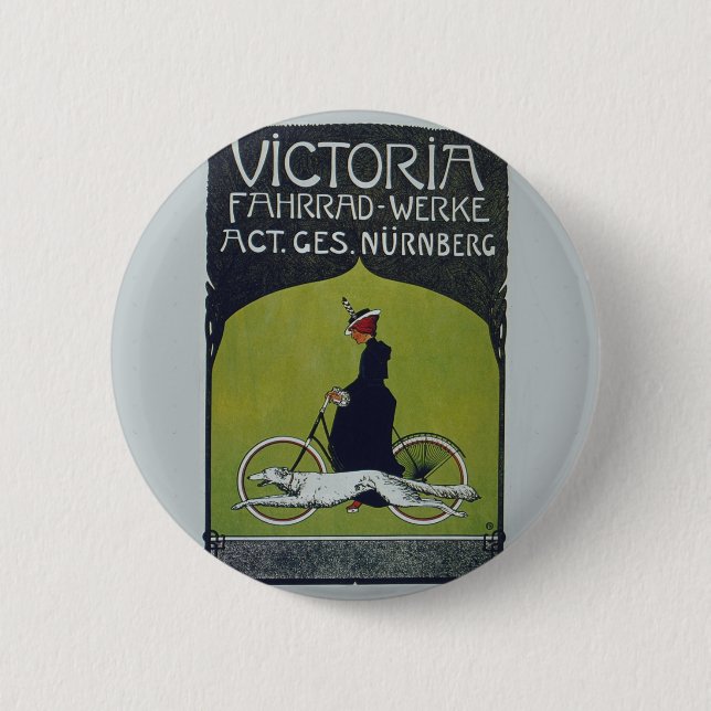 Vintage Fahrradlerin & Dog Button (Vorderseite)