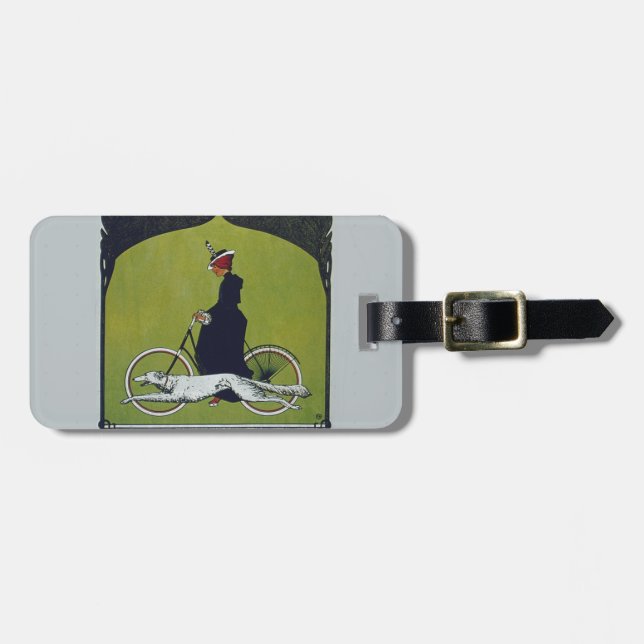 Vintage Fahrradlerin & Dog Gepäckanhänger (Vorderseite horizontal)