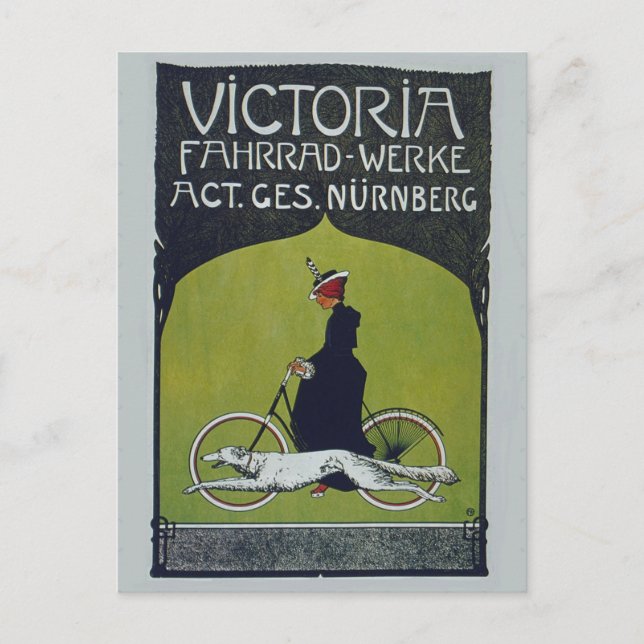 Vintage Fahrradlerin & Dog Postkarte (Vorderseite)