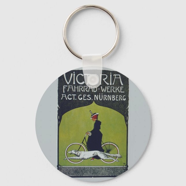 Vintage Fahrradlerin & Dog Schlüsselanhänger (Vorderseite)