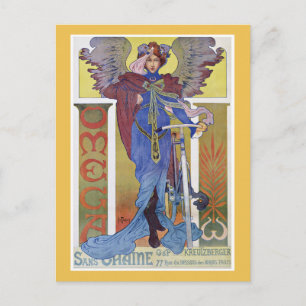 Vintage Fahrradlerin in Blue Postkarte