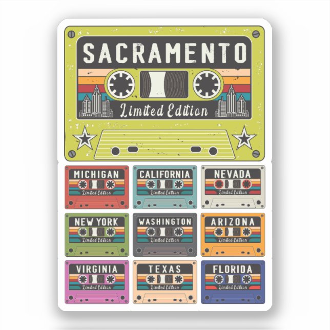 Vintage Fahrt nach Sacramento Aufkleber (Vorderseite)