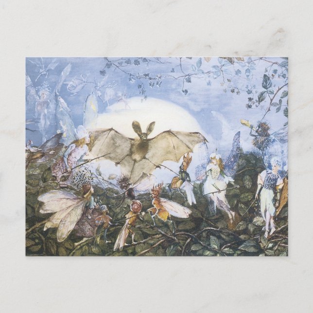 Vintage Fairies Attacking A Bat Postkarte (Vorderseite)