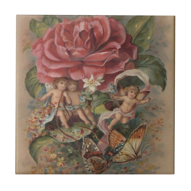 Vintage Fairies und Schmetterlinge Keramik Tile Fliese (Vorderseite)