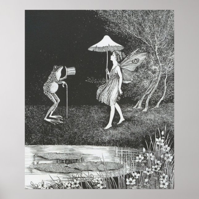 Vintage Fairy- und Frog-Illustration, Retro Poster (Vorne)