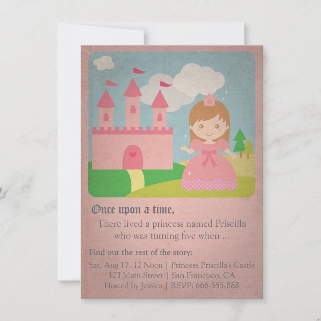 Vintage Fairytale-Prinzessin, Einladung (Vorderseite)