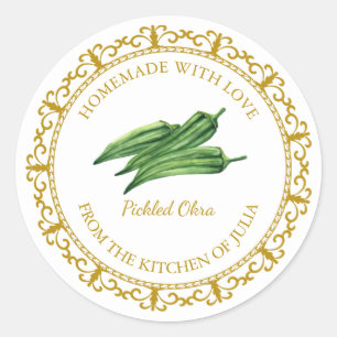 Vintage fait maison Okra Pickle Étiquette l Blanc