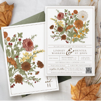 Vintage Fall Floral Romantic Garden Flower Wedding Einladung