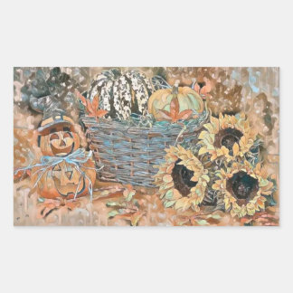 Vintage Fall Kürbis Herbstfarben Aquarellplatz Rechteckiger Aufkleber