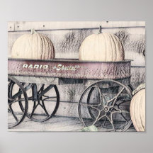 Vintage Fall Kürbis Karren Herbstfarben zeichnend