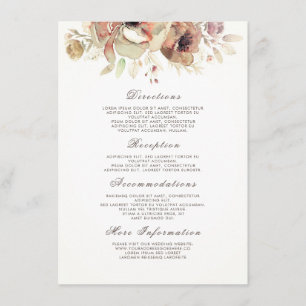 Vintage Fall Wasserfarbe Blume Hochzeitdetails Begleitkarte