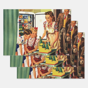 Vintage Familie, Mama mit Kindern, Snacks in der K Geschenkpapier Set