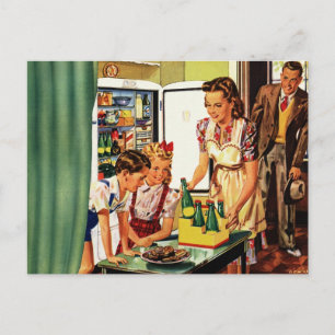 Vintage Familie, Mama mit Kindern, Snacks in der K Postkarte