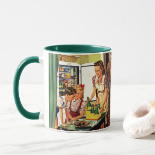 Vintage Familie, Mama mit Kindern, Snacks in der K Tasse