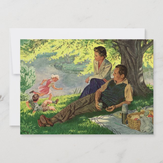 Vintage Familie Picnic im Park Einladung (Vorderseite)