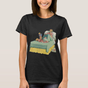 Vintage-Familie serviert Mutter das Frühstück im B T-Shirt