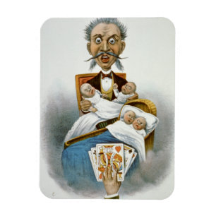 Vintage Familie, Vater mit Babys und Poker Hand Magnet