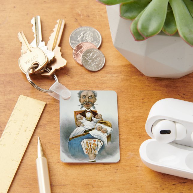 Vintage Familie, Vater mit Vierbeiner Schlüsselanhänger (Schreibtisch)