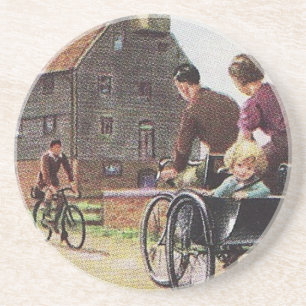 Vintage Familien-radfahrenUntersetzer Sandstein Untersetzer