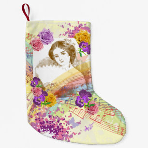 Vintage Fan Lady Hübsch Gelbe Weihnachtszeit Strum Kleiner Weihnachtsstrumpf