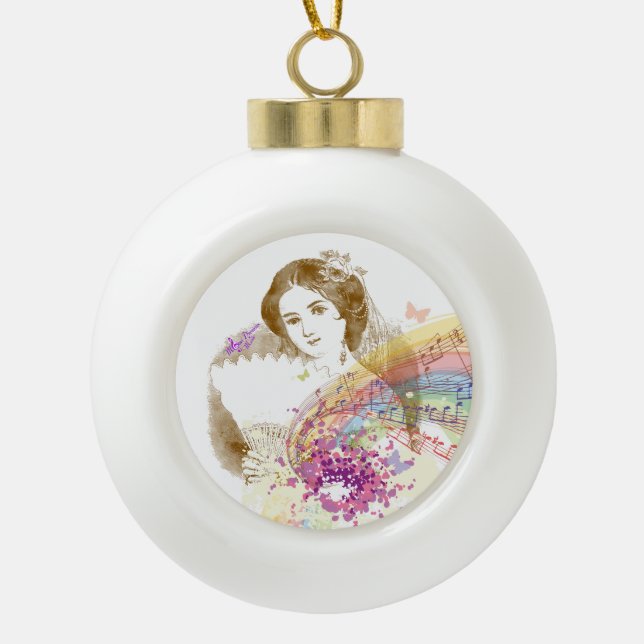 Vintage Fan Lady Keramik Ornament Ball (Vorderseite)
