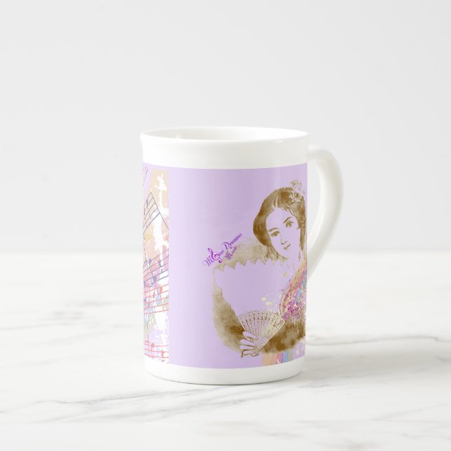 Vintage Fan Lady Lila Bone China Cup Prozellantasse (Vorderseite Rechts)