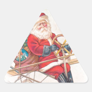 Vintage Fantasie der Santa Airship Dreieckiger Aufkleber