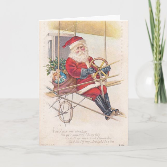 Vintage Fantasie der Santa Airship Feiertagskarte (Vorderseite)