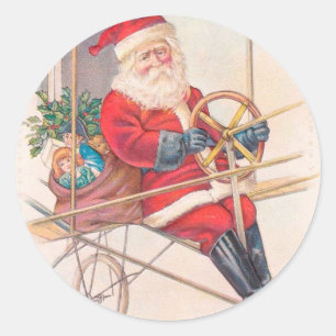 Vintage Fantasie der Santa Airship Runder Aufkleber