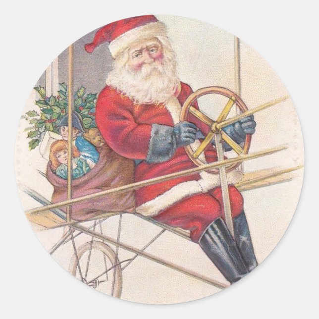 Vintage Fantasie der Santa Airship Runder Aufkleber (Vorderseite)