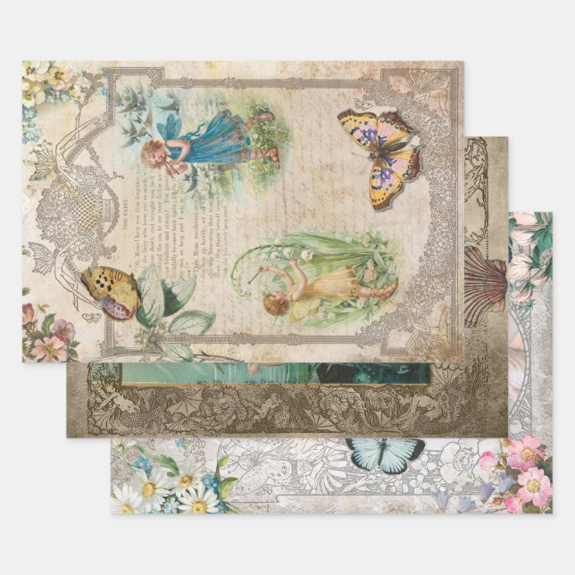 Vintage Fantasie Ephemera Decoupage Geschenkpapier Set (Set)