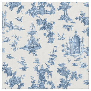 Vintage Fantastische Brunnnen und Bäume Toile-Blau Stoff