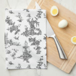 Vintage Fantastische Springbrunnen und Bäume Toile Geschirrtuch<br><div class="desc">Historische nahtlose Anpassung eines John-Munn-Englischen Graviertoiles de jouy Textilmuster um 1770 mit einem klassischen Denkmal für Shakespeare,  Brunnen,  Vögel und exotische Blumen. Schwarz auf weißem Hintergrund.</div>