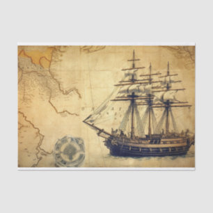 Vintage Fantasy Map Segelschiff Decoupage Seidenpapier