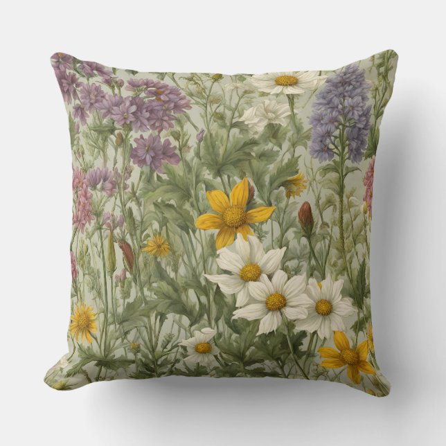 Vintage Farbblende Wildblumen Kissen (Vorderseite)