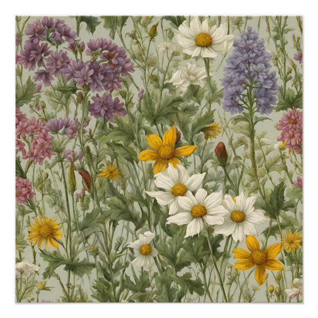 Vintage Farbblende Wildblumen Poster (Vorderseite)